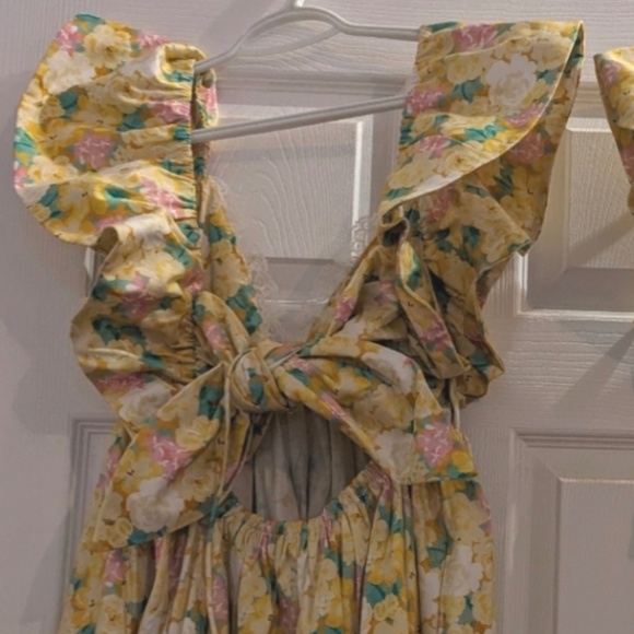 FOR LOVE AND LEMONS yellow floral mini sundress with back tie detail - size S - Picture 3 of 4